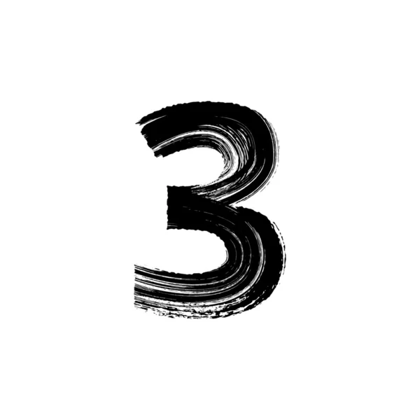 Numéro Trois 3 dessiné à la main avec une brosse sèche — Image vectorielle