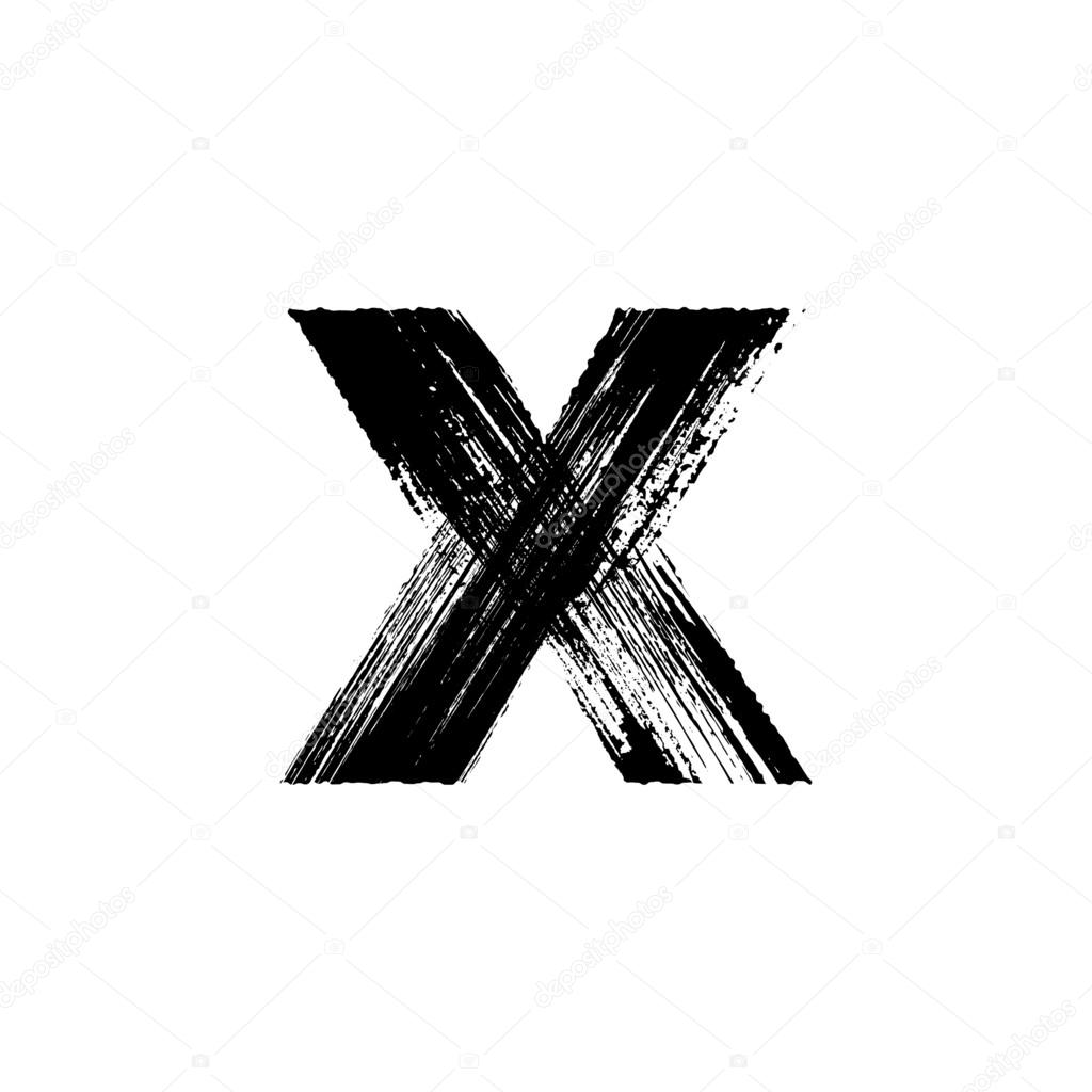 Letter x hand drawn with dry brush. Lowercase