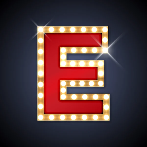 Letter E in shape of retro sing-board with lamps — Stock Vector