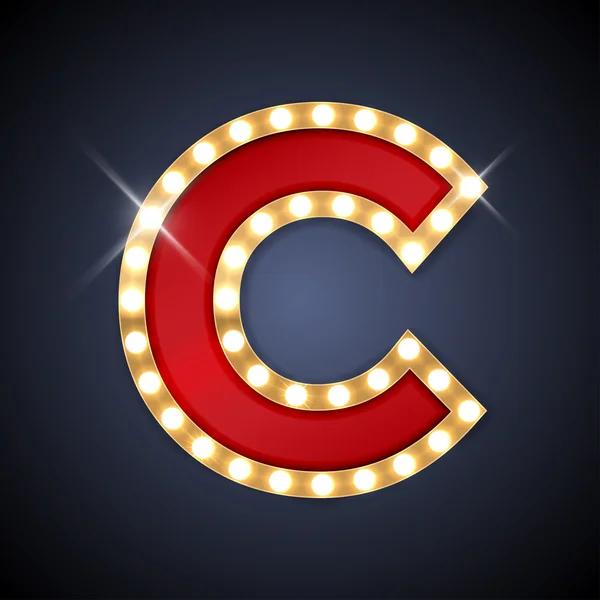 Letter C in de vorm van retro zing-board met lampen — Stockvector