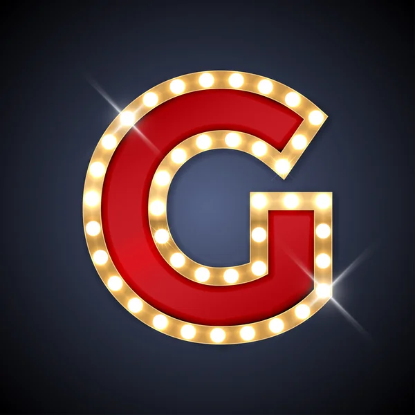 Letter G in vorm van retro zing-board met lampen — Stockvector