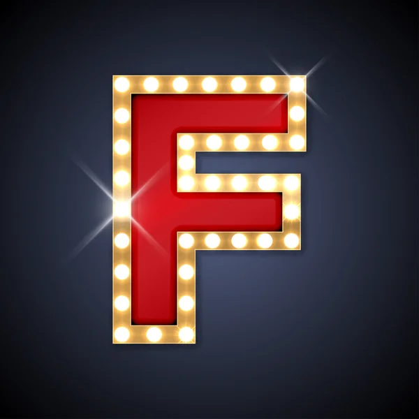 Letter F in shape of retro sing-board with lamps — Stock Vector