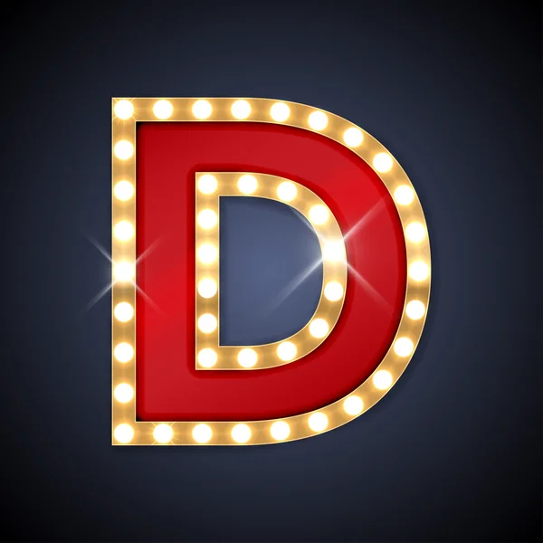 Το γράμμα D στο σχήμα του ρετρό τραγουδώ-Διοικητικό Συμβούλιο με λαμπτήρες — Διανυσματικό Αρχείο