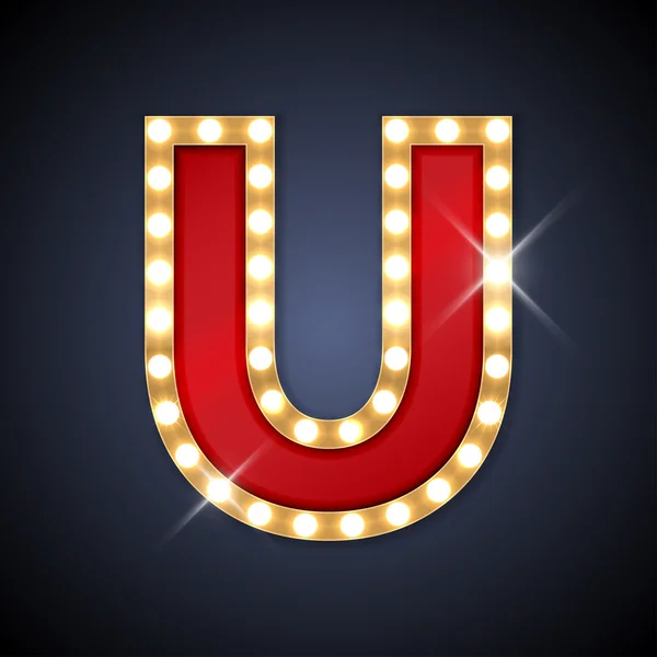 Letter U in shape of retro sing-board with lamps — Stock Vector