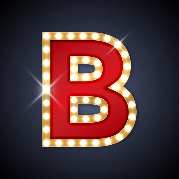 Letter B in shape of retro sing-board with lamps — Stock Vector