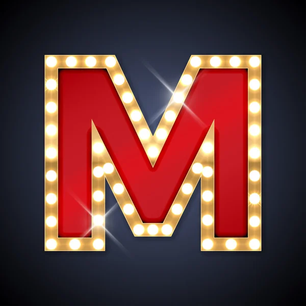 Letter M in vorm van retro zing-board met lampen — Stockvector