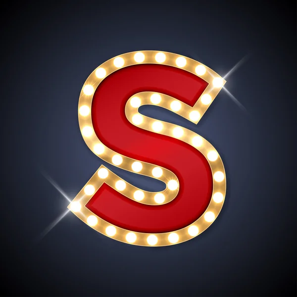 Letter S in vorm van retro zing-board met lampen — Stockvector