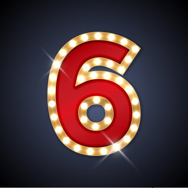 Vector illustration of realistic retro signboard number 6 six