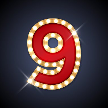 Vector illustration of realistic retro signboard number 9 nine