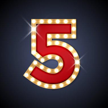 Vector illustration of realistic retro signboard number 5 five