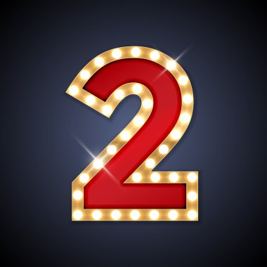 Vector illustration of realistic retro signboard number 2 two