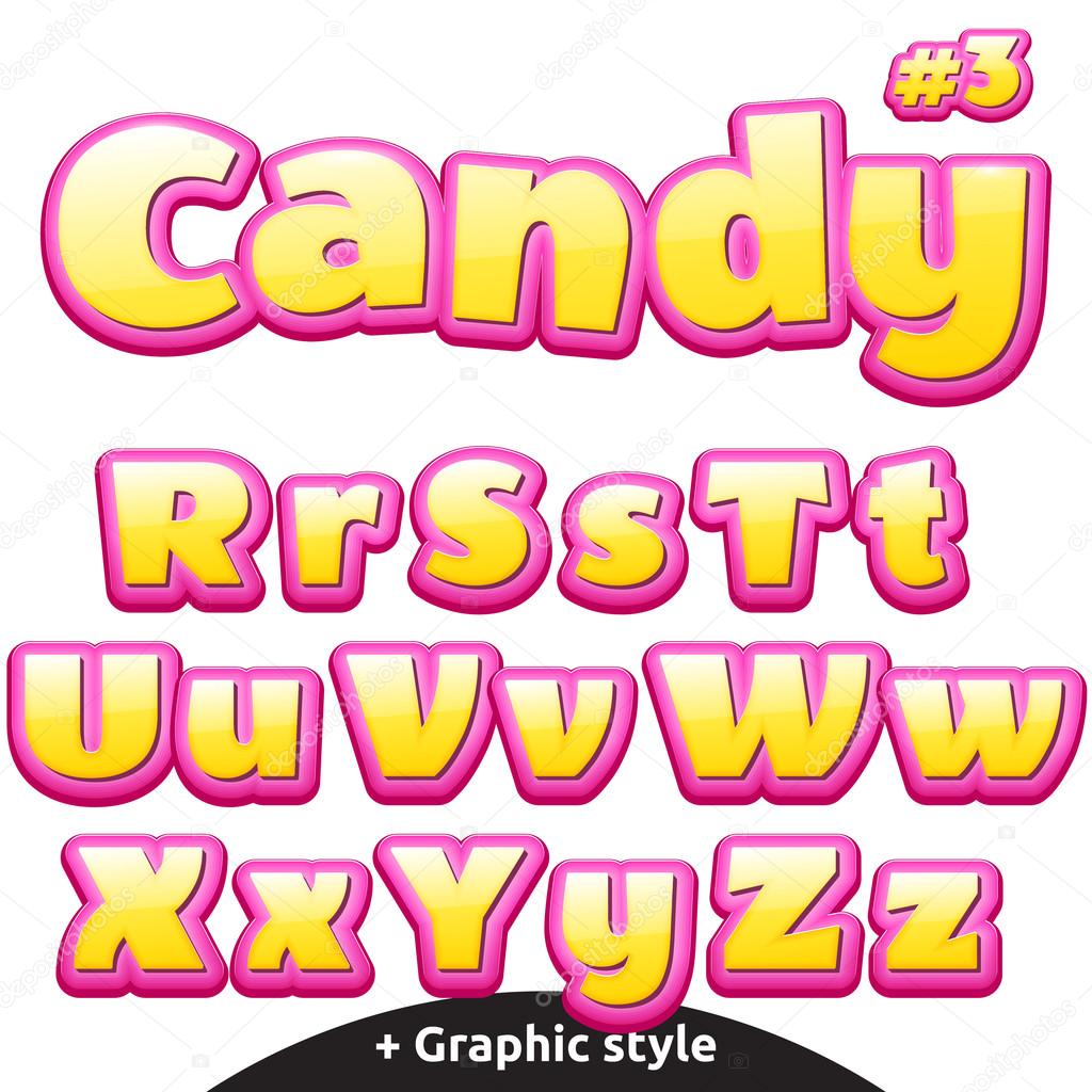 Funny childrens candy letters set. Latin uppercase and lowercase