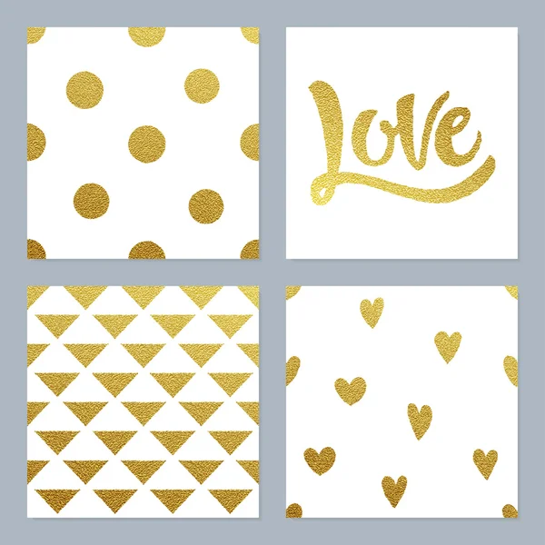 Gold glitter patterns set with various background and writing — Stock Vector