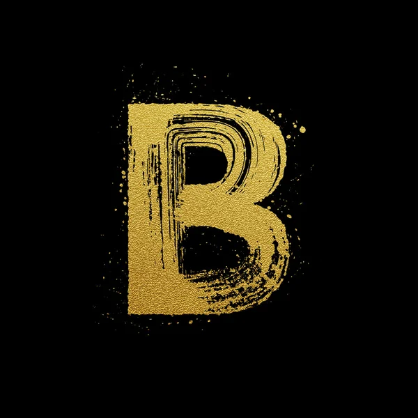 Gold glittering borstel hand beschilderde letter B — Stockvector