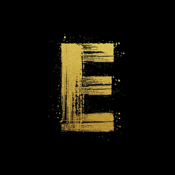 Pinceau scintillant en or peint à la main lettre E — Image vectorielle