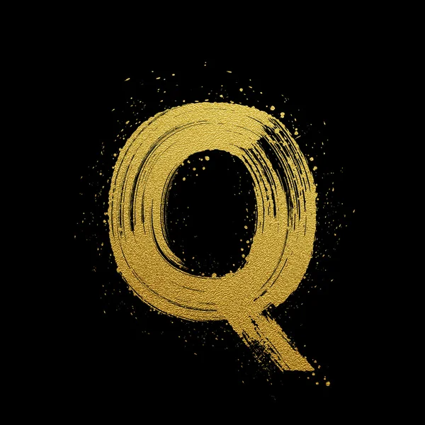 Zlaté třpytivé kartáč ručně malované písmeno Q — Stockový vektor