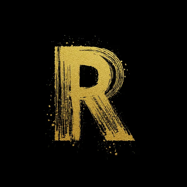 Złota błyszczące szczotka ręcznie malowane litera R — Wektor stockowy