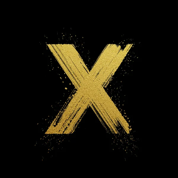 Altın ışıltılı fırça el boyalı harf X — Stok Vektör