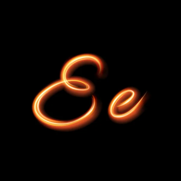 Glowing light letter E. Hand lighting painting — Stock Vector