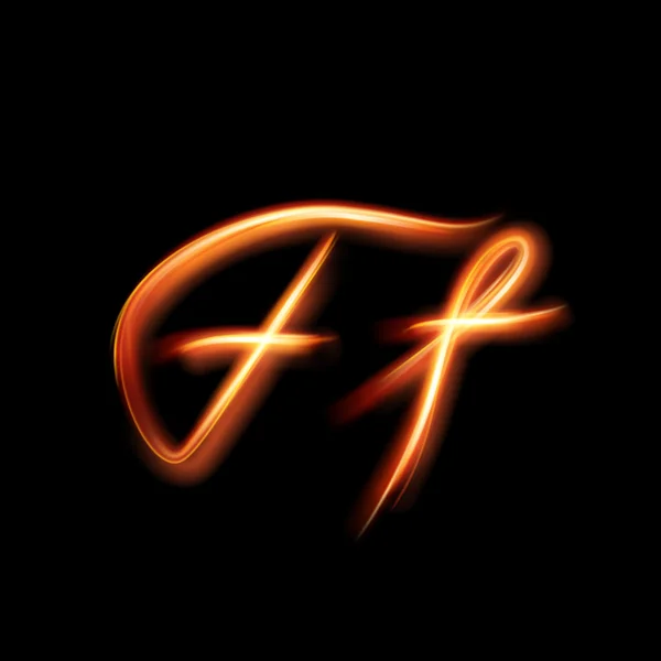 Glödande ljus bokstaven F. handmålning belysning — Stock vektor