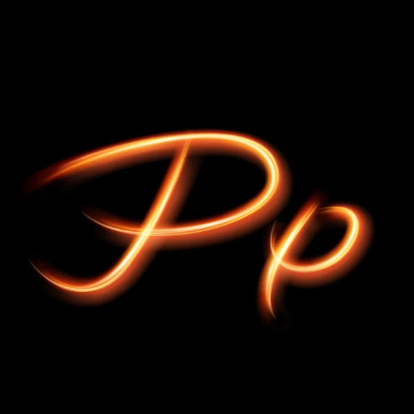 Glowing light letter P.  Hand lighting painting — Stock Vector