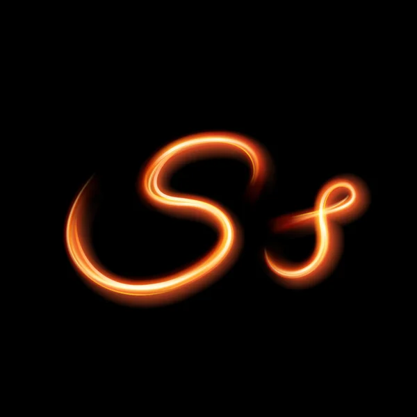 Glowing light letter S.  Hand lighting painting — Stock Vector