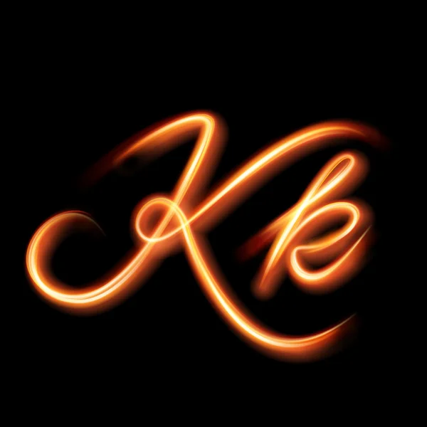 Glowing light letter K.  Hand lighting painting — Stock Vector