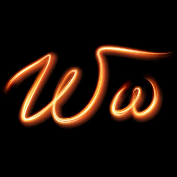 Glowing light letter W.  Hand lighting painting — Stock Vector