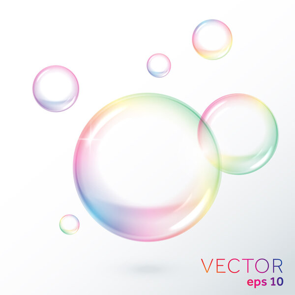 Rainbow transparent vector soap bubbles