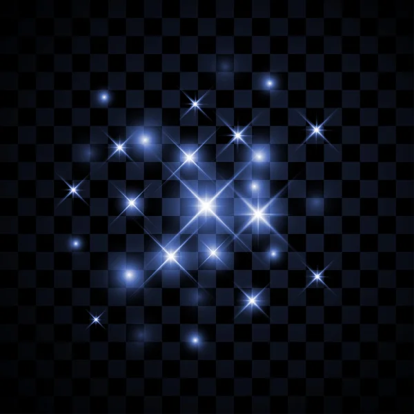 Set di stelle incandescenti vettoriali con scintille sullo sfondo . — Vettoriale Stock