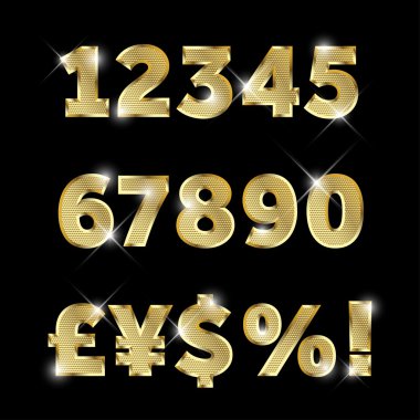 Altın ışıltılı metal alfabe, sayı ve para birimi ayarla