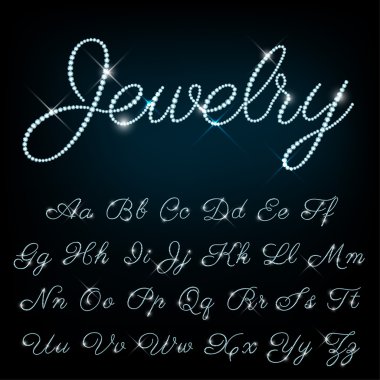 Vector jewelry font set A to Z uppercase and lowercase