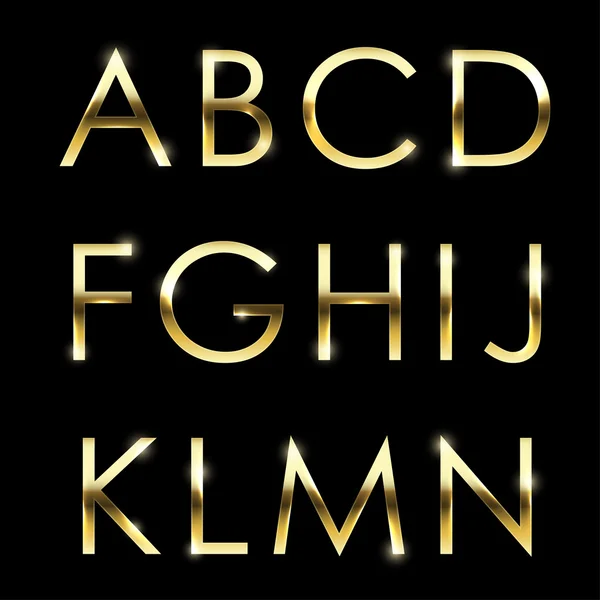 Gold vector metal alphabet set A to N uppercase. — Stock Vector