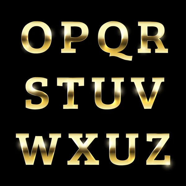 Gold glittering metal alphabet set O to Z uppercase. — Stock Vector