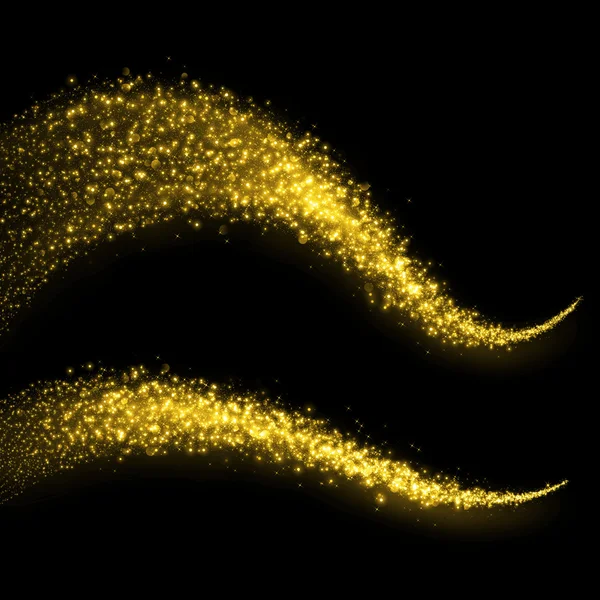 Gold glittering bokeh stars dust tail. — Stock Photo, Image