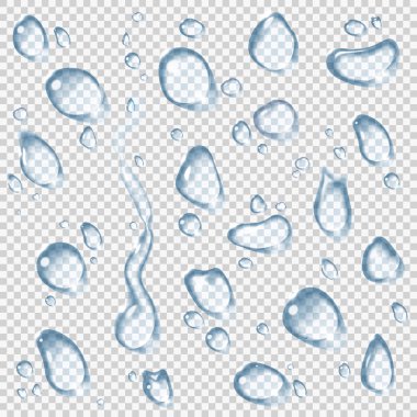 Transparent vector water drops set. clipart