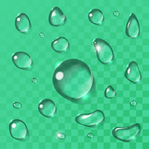 Transparente vector gotas de agua conjunto . — Vector de stock