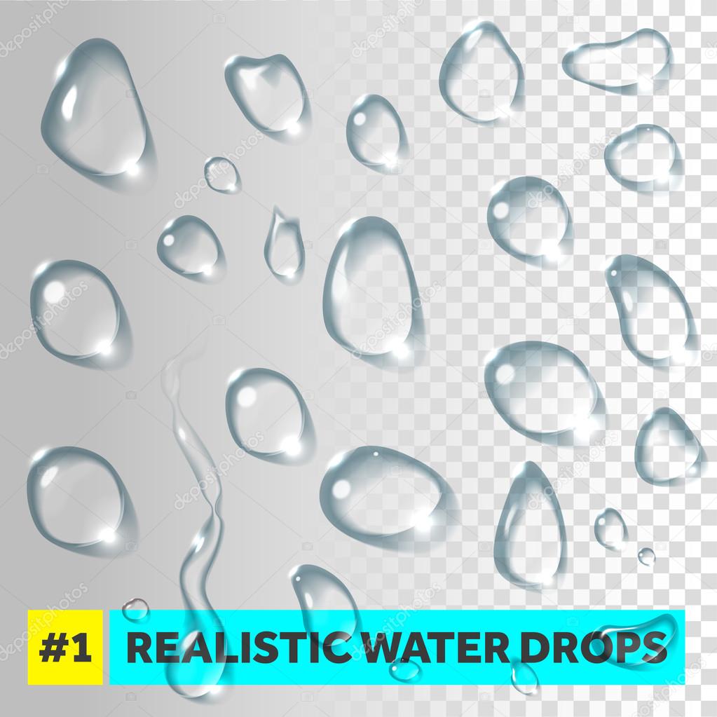 Pure clear water drops realistic set.