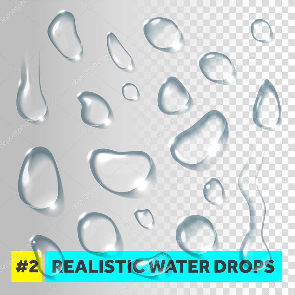 Pure clear water drops realistic set.