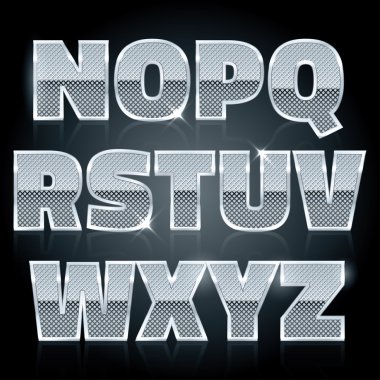 Vektör gümüş çelik alfabe seti N z damgalı