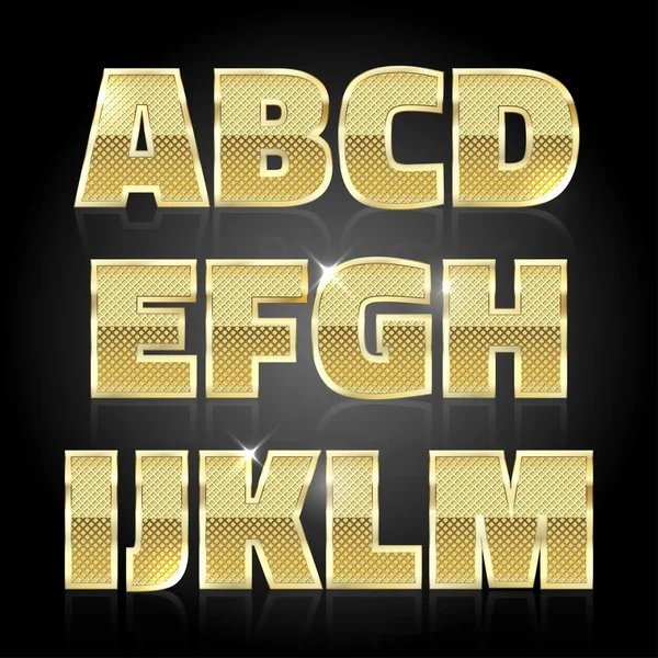 Gold glittering metal alphabet set A to M — Stock Vector