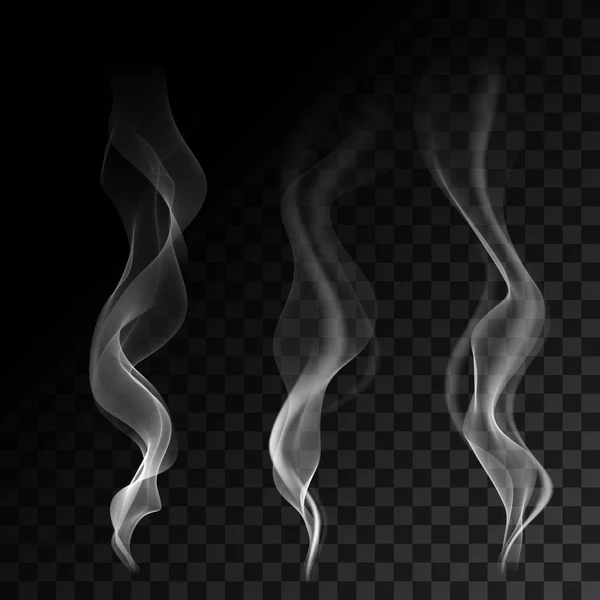 Light cigarette smoke waves on transparent background vector illustration — Stock Vector