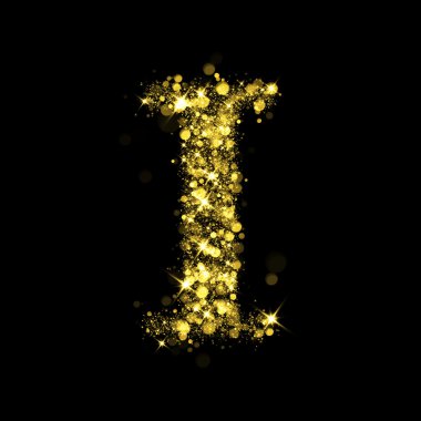 Sparkling letter I of glittering stars bokeh