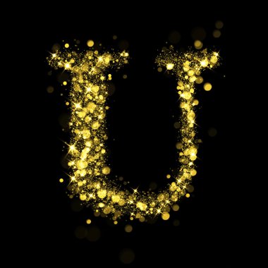 Sparkling letter U of glittering stars bokeh