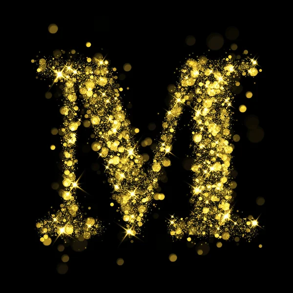 Sparkling letter M of glittering stars bokeh — 스톡 사진