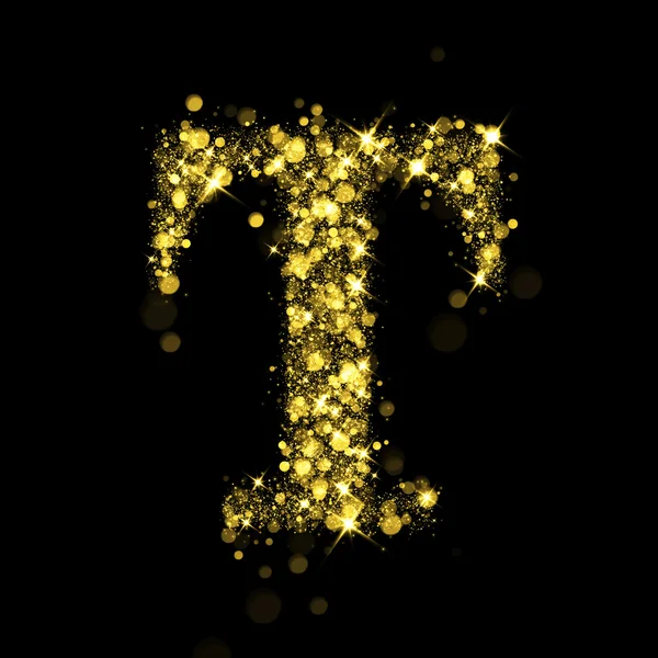 Sparkling letter T of glittering stars bokeh — Stockfoto