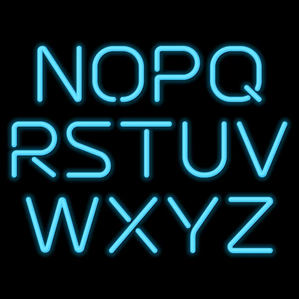 Realistic blue neon letters set N to Z — Stock Vector