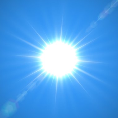 Açık mavi gökyüzü güneş. Göze batan güneş ile mavi gökyüzü