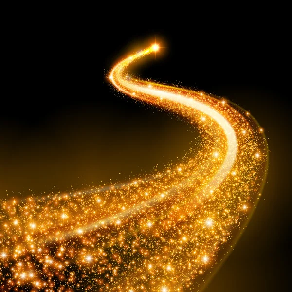 Gold glittering bokeh stars dust tail. — Stock Vector