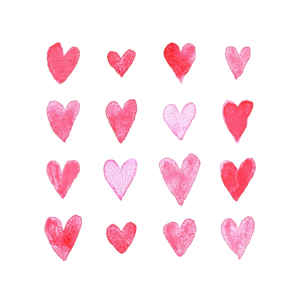 Набір акварельних сердець для романтичної листівки . — стоковий вектор